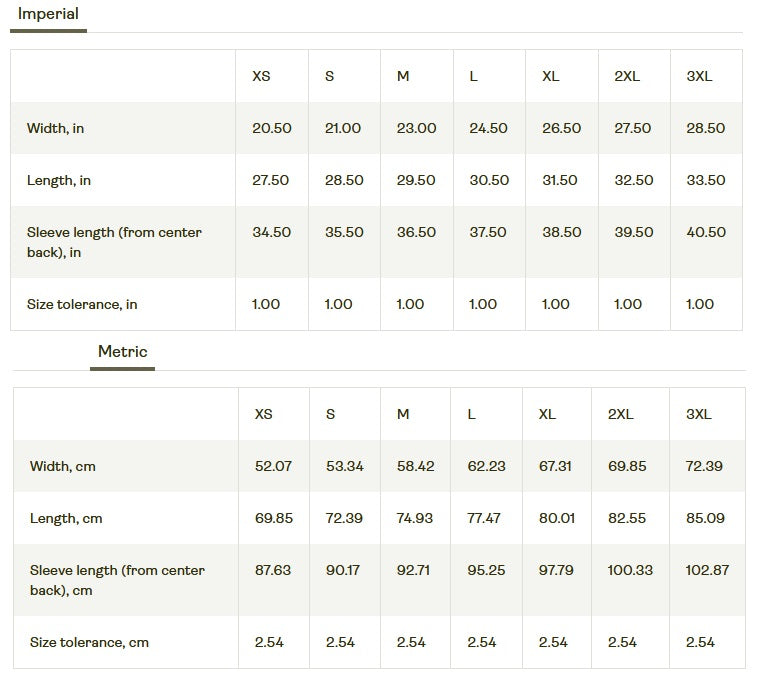 Size chart for clothing measurements in imperial and metric systems. blonde fury gymrats o'connor