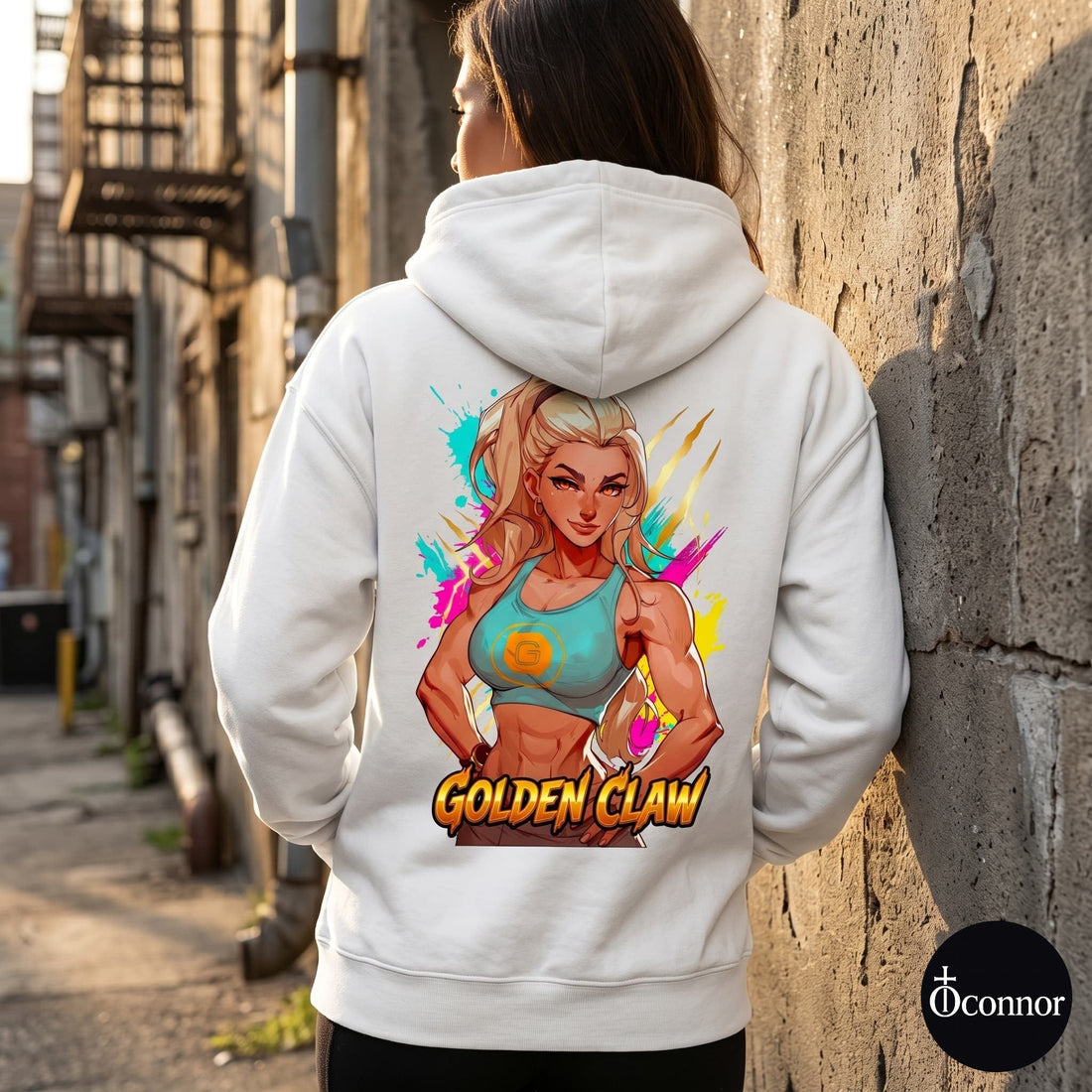 Gymrat aesthetic hoodie - O'Connor Golden Claw white hoodie streetwear look