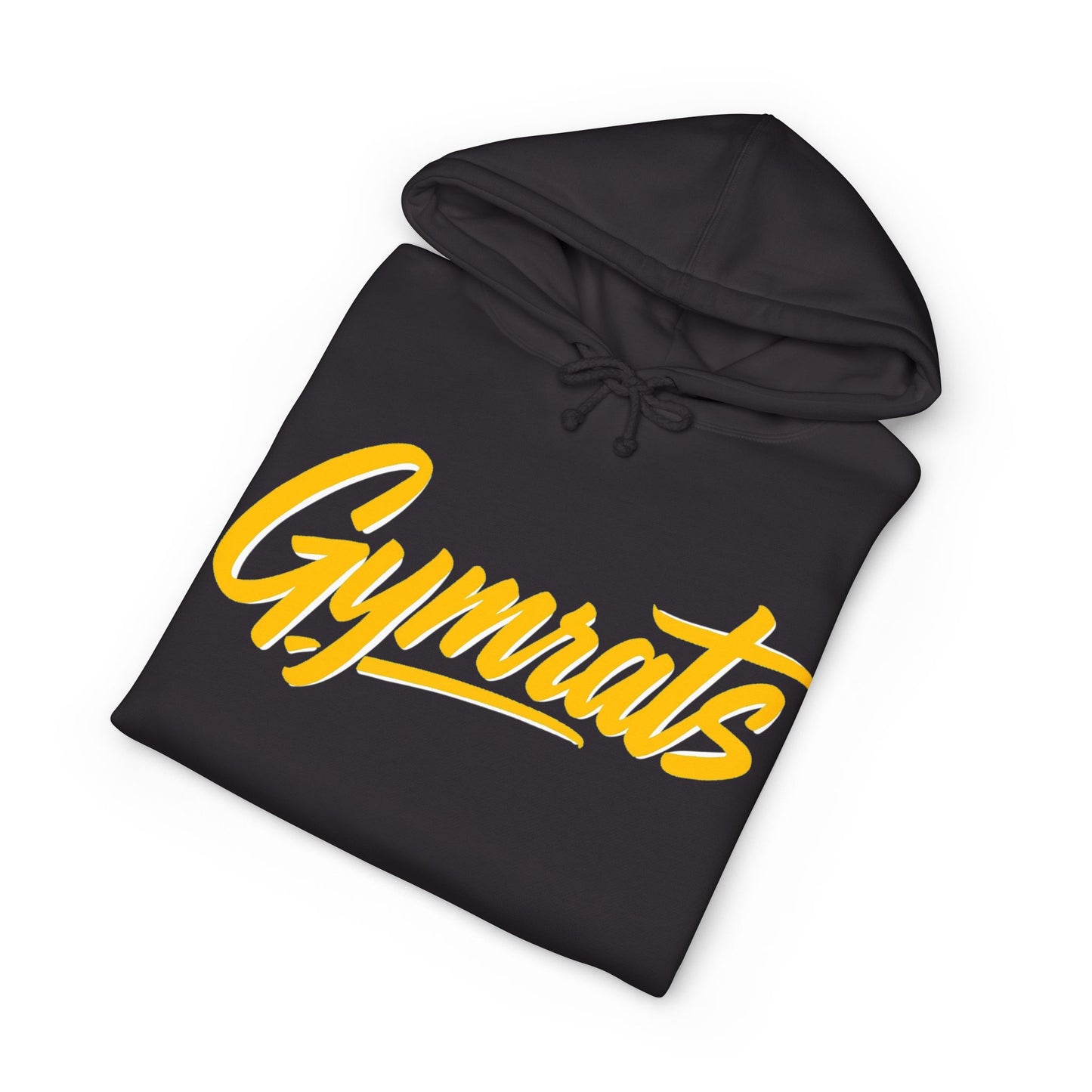 Blonde Fury folded black hoodie showing Gymrats collection logo