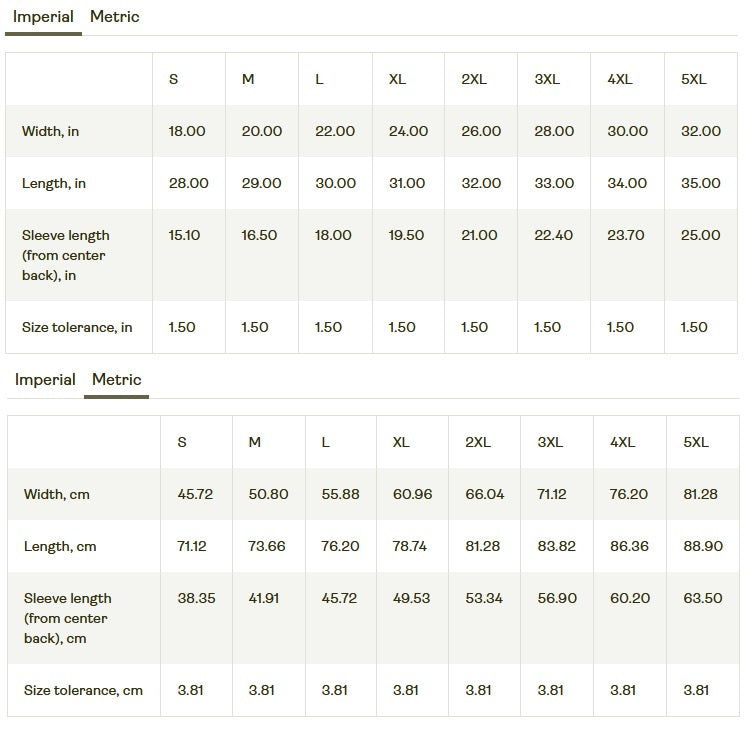 Size chart for clothing measurements in imperial and metric systems. neon valkyrie gymrats o'connor