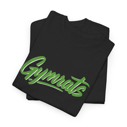 Emerald Beast folded black cotton t-shirt showing Gymrats collection logo