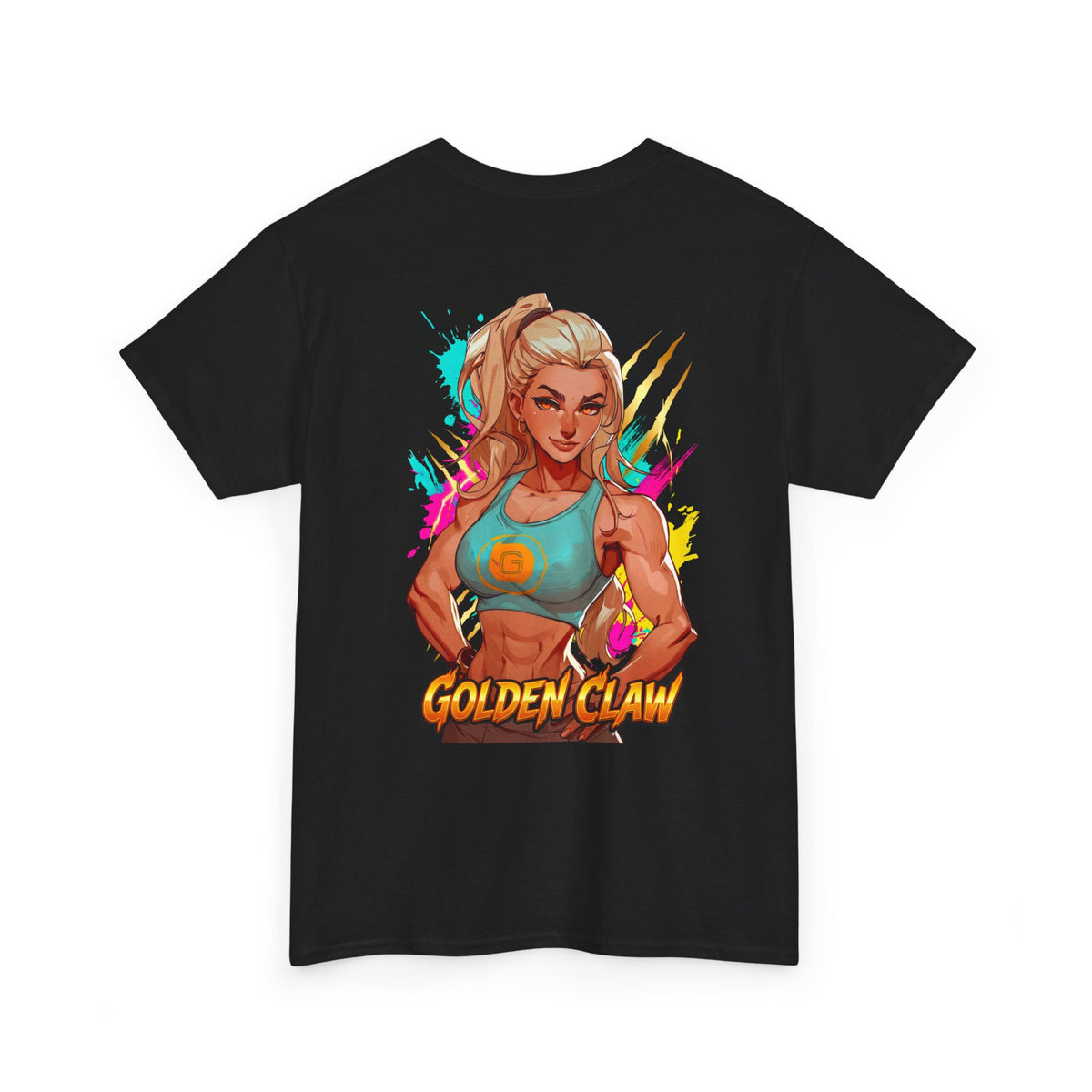 Golden Claw cotton t-shirt back view black - gold and bronze anime design by O'Connor