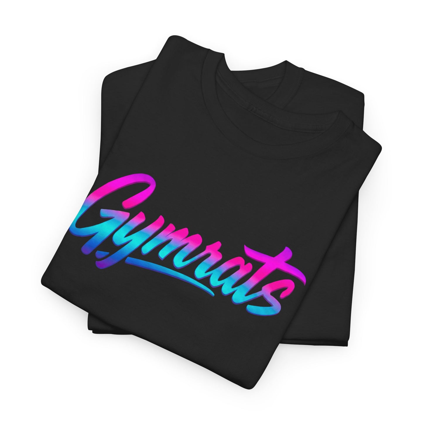 Neon Valkyrie folded black cotton t-shirt showing Gymrats collection logo