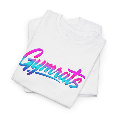 Neon Valkyrie folded white cotton t-shirt showing Gymrats collection logo