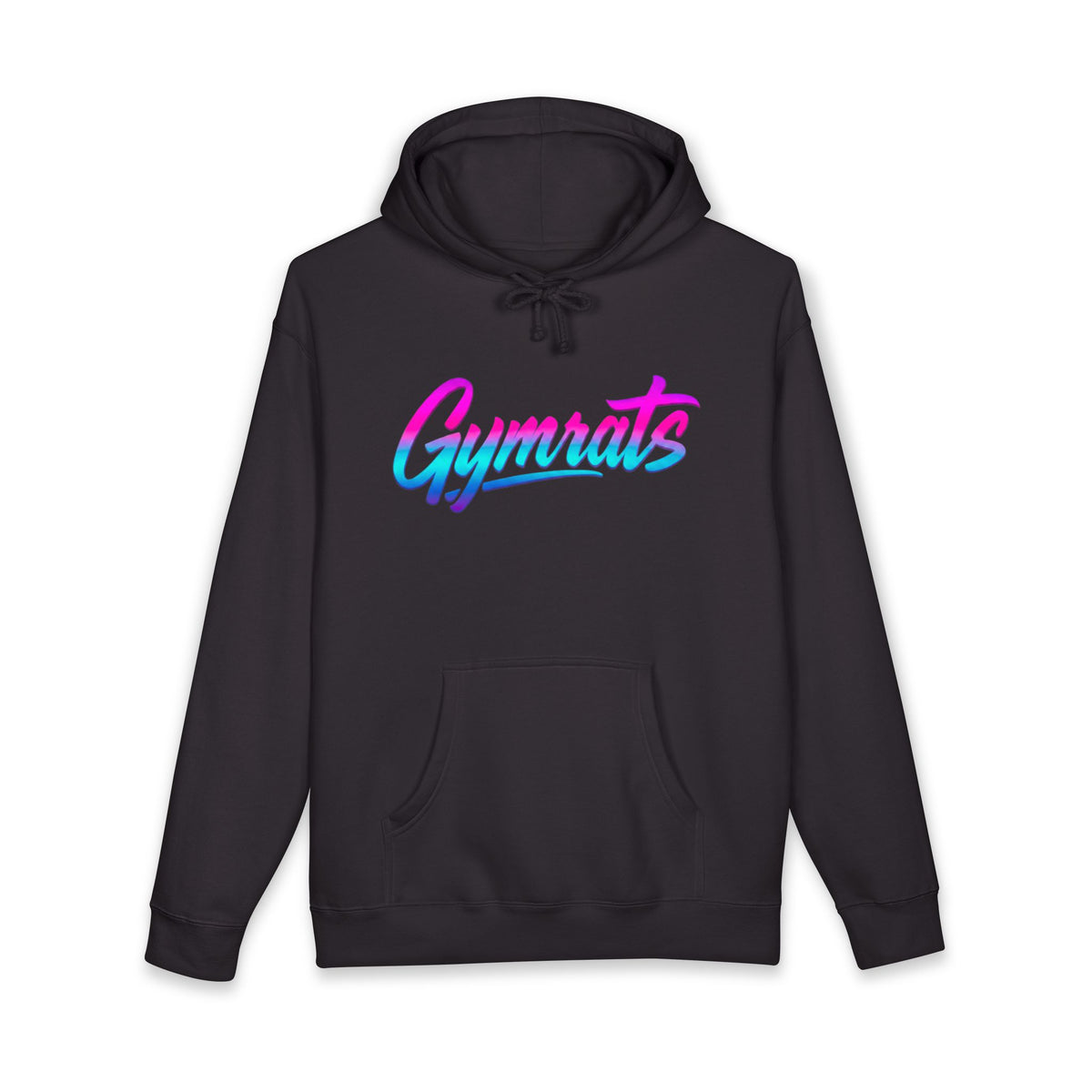 Neon Valkyrie hoodie front view black with Gymrats logo - anime gym apparel