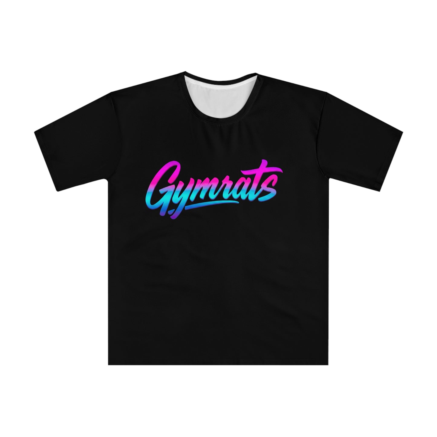 Neon Valkyrie anime polyester performance tee front view - neon purple, pink, and cyan design by O'Connor"