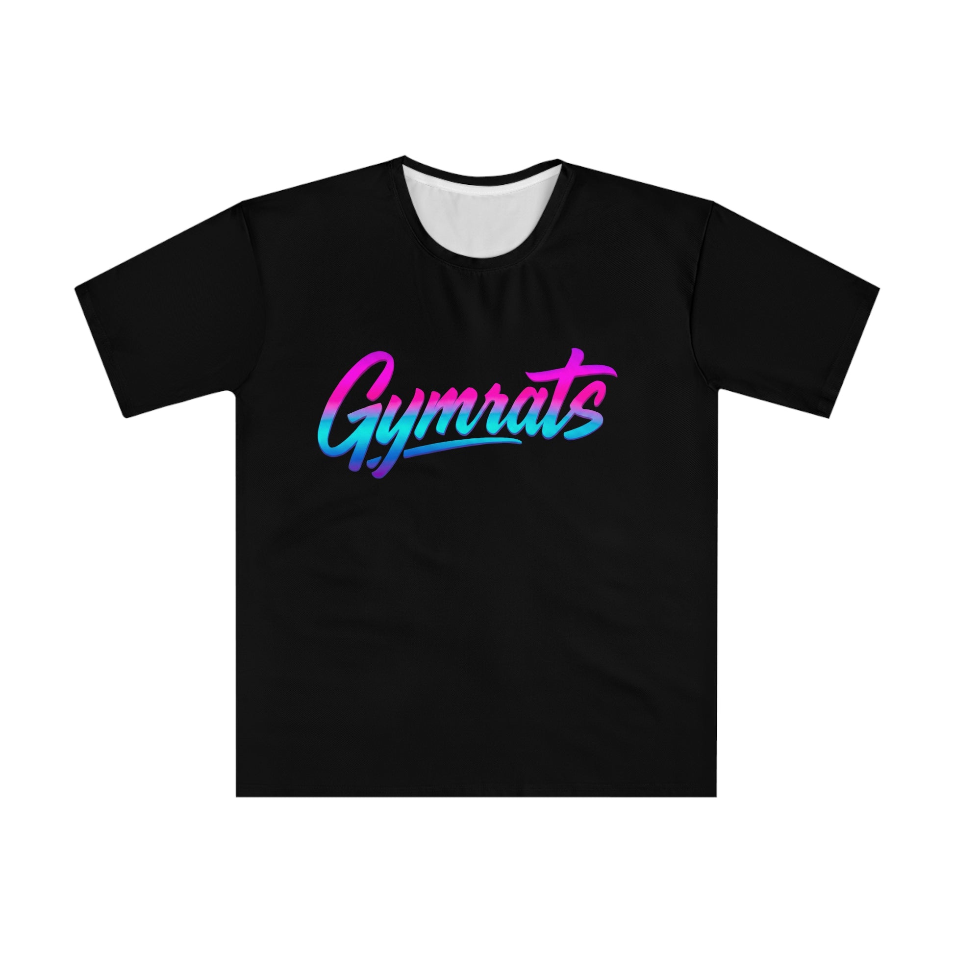 Neon Valkyrie anime polyester performance tee front view - neon purple, pink, and cyan design by O'Connor"