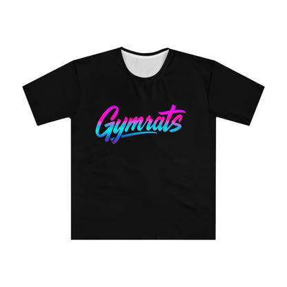 Neon Valkyrie anime polyester performance tee front view - neon purple, pink, and cyan design by O'Connor"
