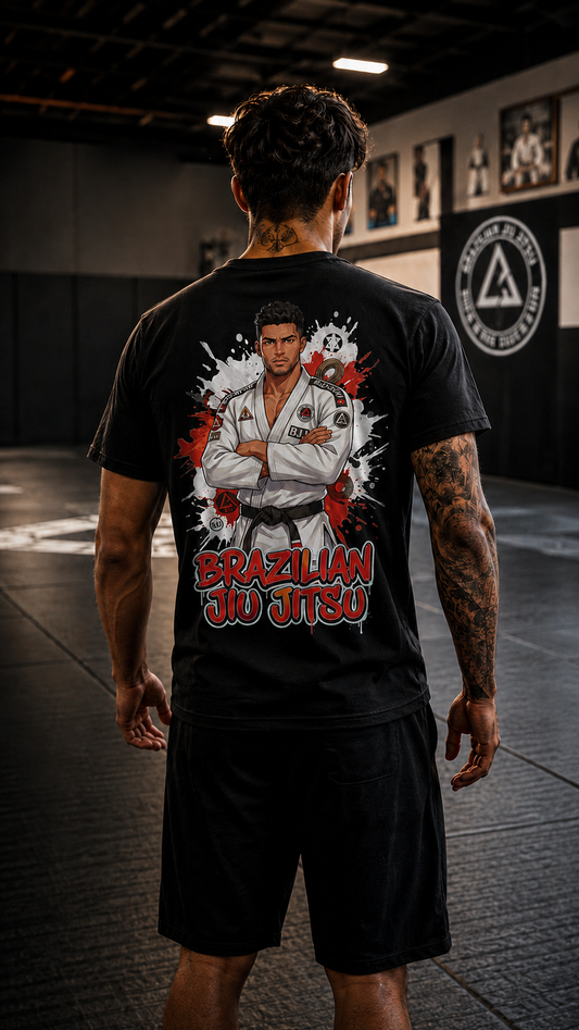 Men wearing Brazilian Jiu Jitsu anime cotton-tee - O'Connor Fighters collection