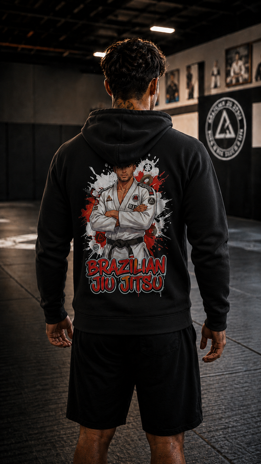 Man wearing Brazilian Jiu Jitsu anime hoodie - O'Connor Fighters collection