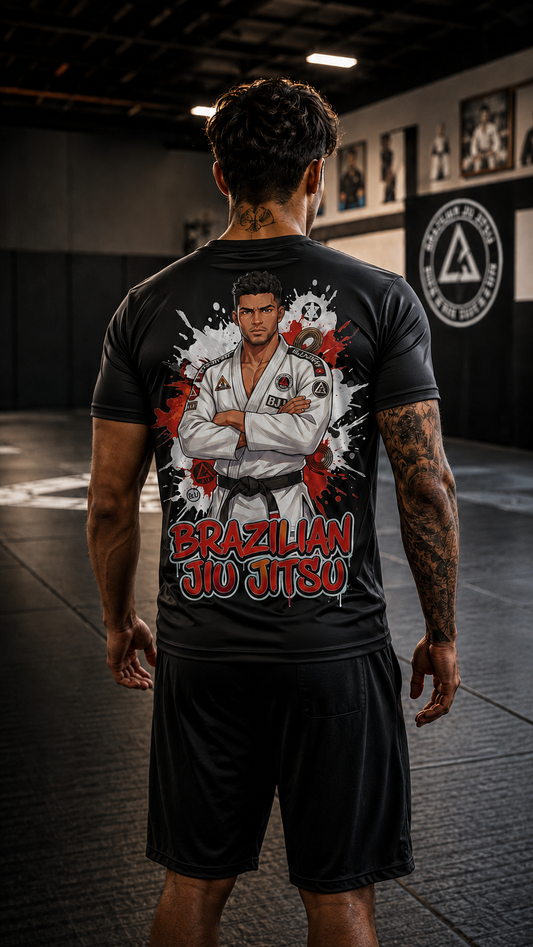 Men wearing Brazilian Jiu Jitsu anime performance-tee - O'Connor Fighters collection