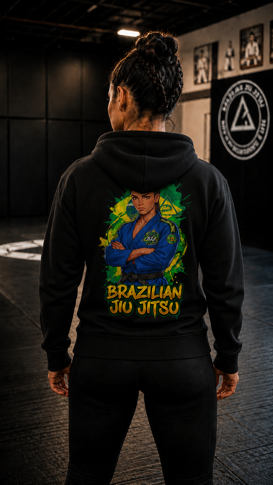 Women wearing Brazilian Jiu Jitsu anime hoodie - O'Connor Fighters collection