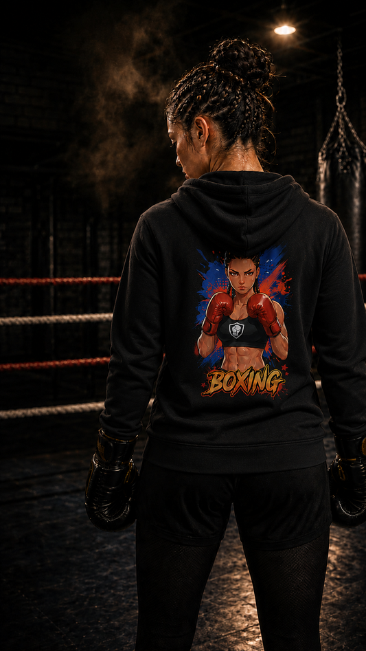 Women wearing Boxing anime hoodie - O'Connor Fighters collection