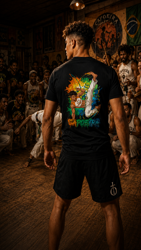 Men wearing Capoeira anime cotton-tee - O'Connor Fighters collection
