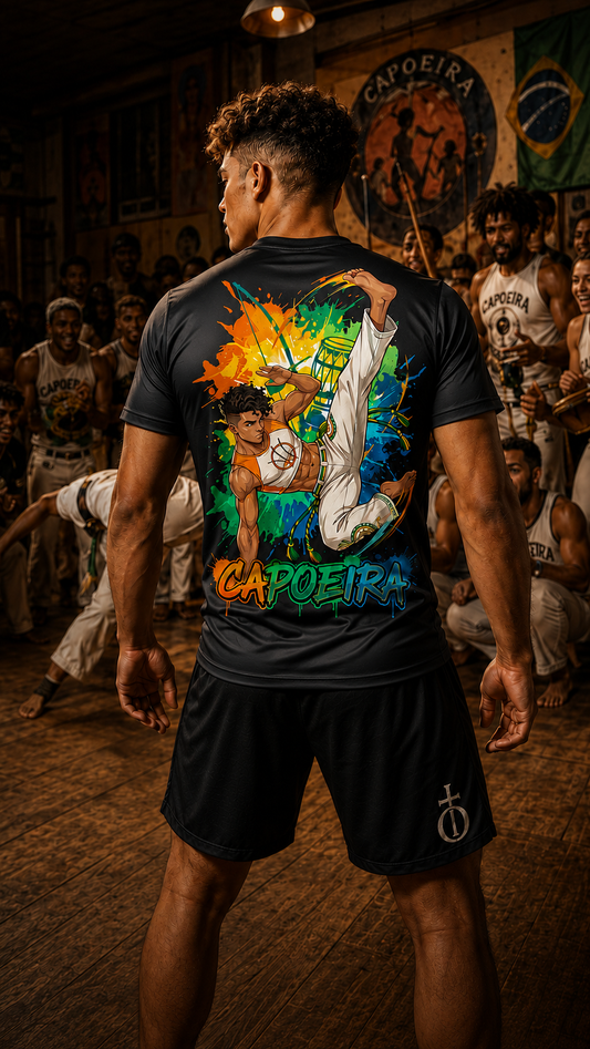 Men wearing Capoeira anime performance-tee - O'Connor Fighters collection