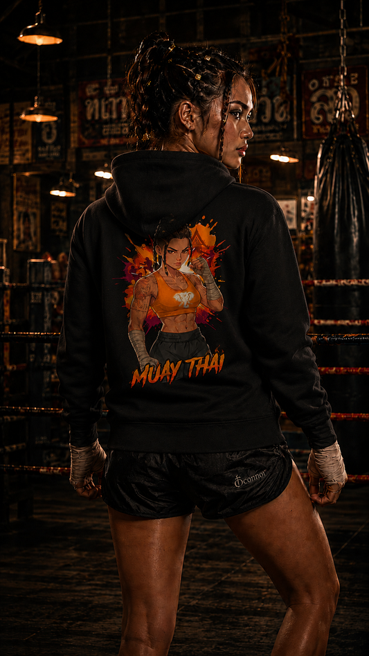 Women wearing Muay Thai anime hoodie - O'Connor Fighters collection