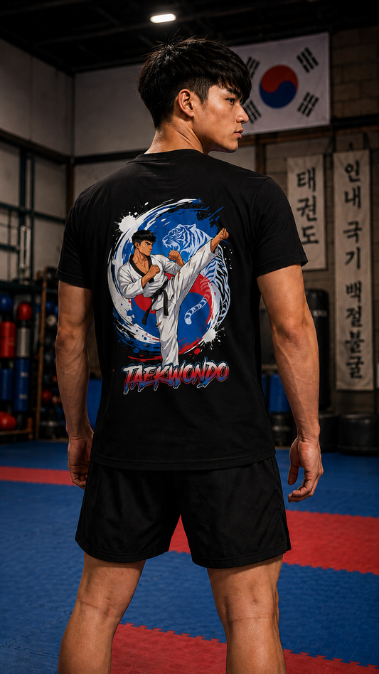 Men wearing Taekwondo anime cotton-tee - O'Connor Fighters collection