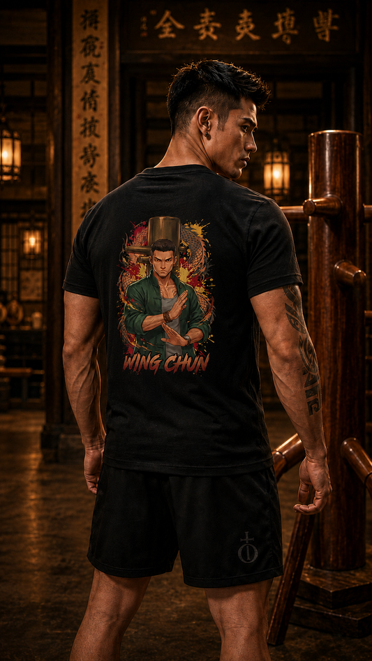 Men wearing Wing Chun anime cotton-tee - O'Connor Fighters collection