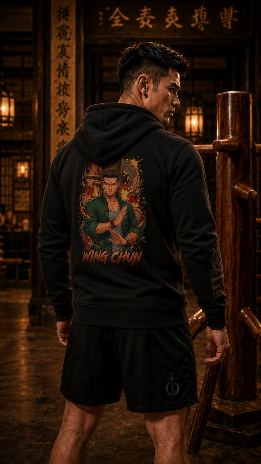 Men wearing Wing Chun anime hoodie - O'Connor Fighters collection
