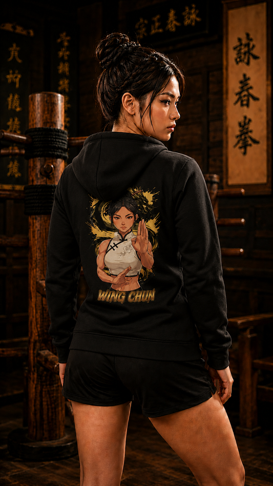 Women wearing Wing Chun anime hoodie - O'Connor Fighters collection