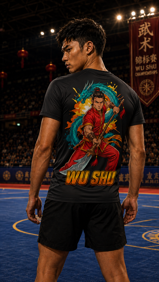Men wearing Wu Shu anime performance-tee - O'Connor Fighters collection
