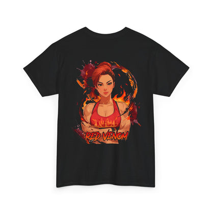 Red Venom cotton t-shirt back view black - deep crimson red anime design by O'Connor