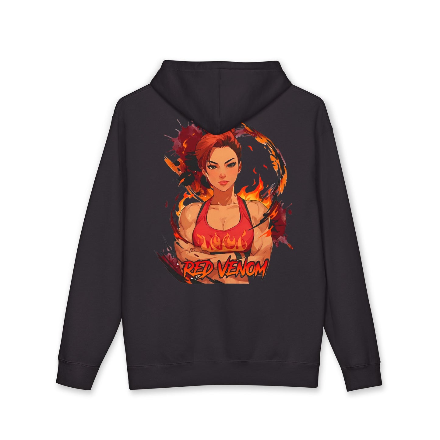 Red Venom hoodie back view black - deep crimson red anime design by O'Connor