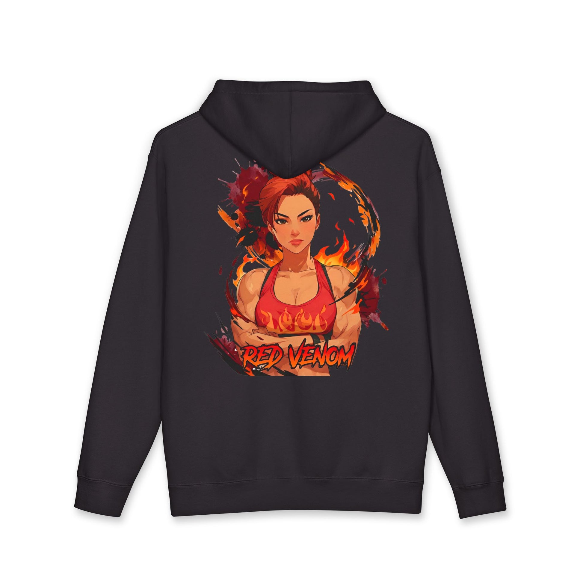 Red Venom hoodie back view black - deep crimson red anime design by O'Connor