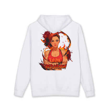 Red Venom hoodie back view white - deep crimson red anime design by O'Connor
