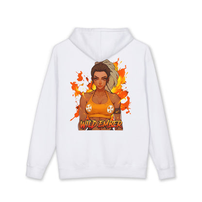 Wild Ember hoodie back view white - fiery orange and red anime design by O'Connor
