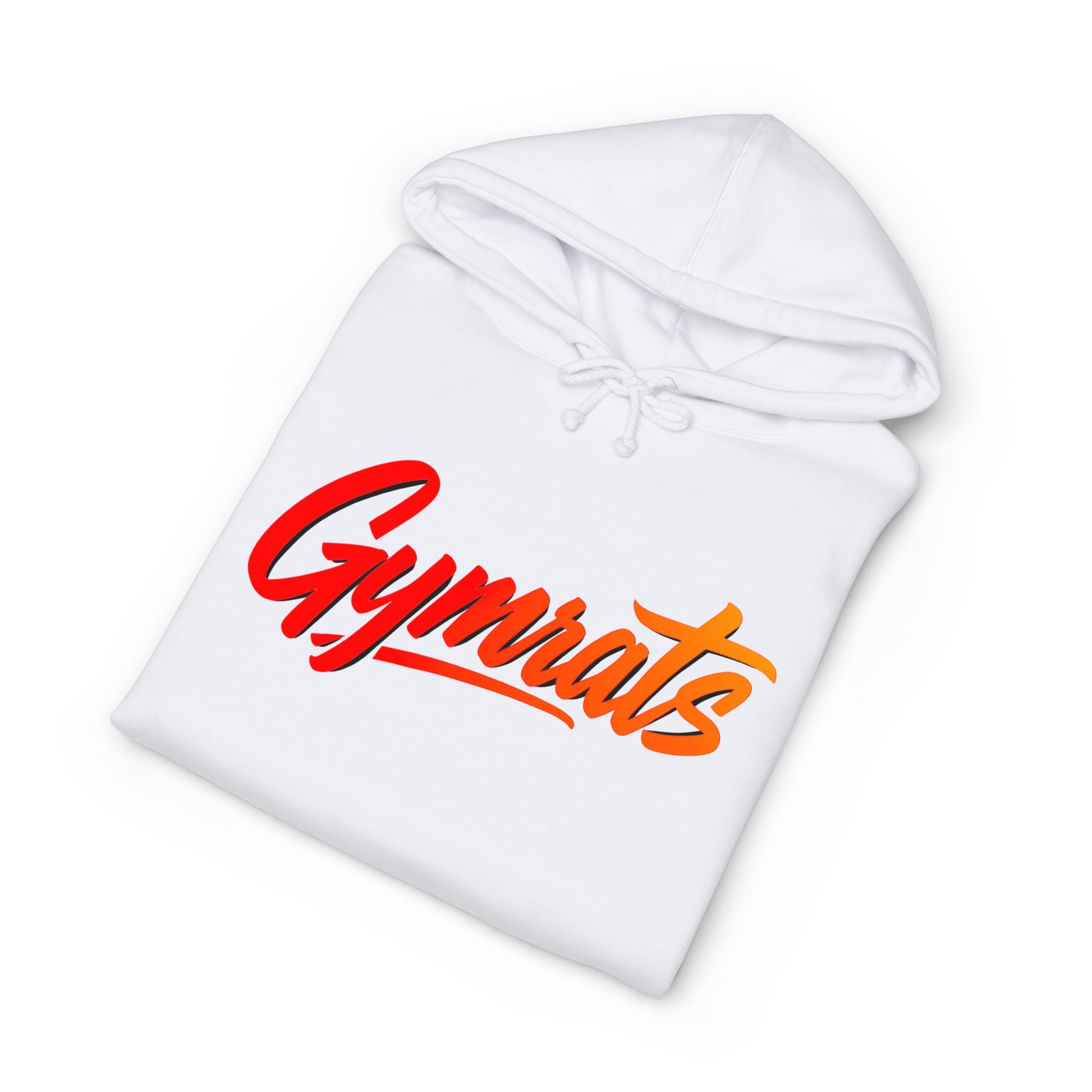 Wild Ember folded white hoodie showing Gymrats collection logo